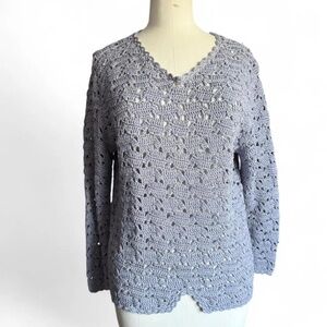 Claire Kennedy Hand-Knitted Lavender V-Neck Sweater (sz 2)